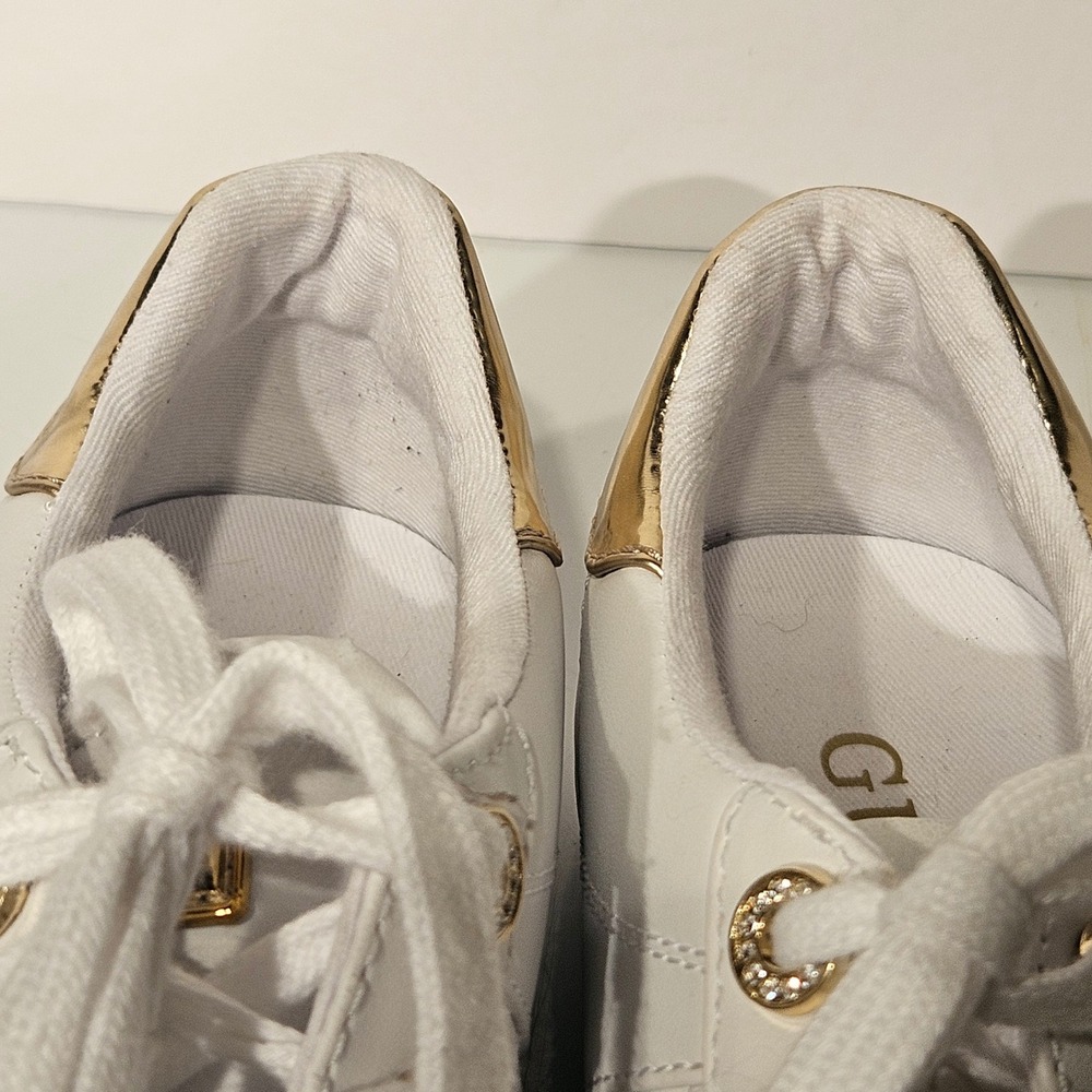 Guess GWLOVEN Sneakers Womens 9 White Gold Quilted Low Top Lace Up Platform - Picture 6 of 9